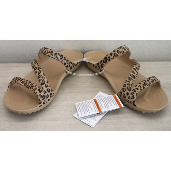 Crocs 206894-90L Women's Sz 8 Gold Kadee II Leopard Print Flip Flops Sandals - Picture 1 of 7